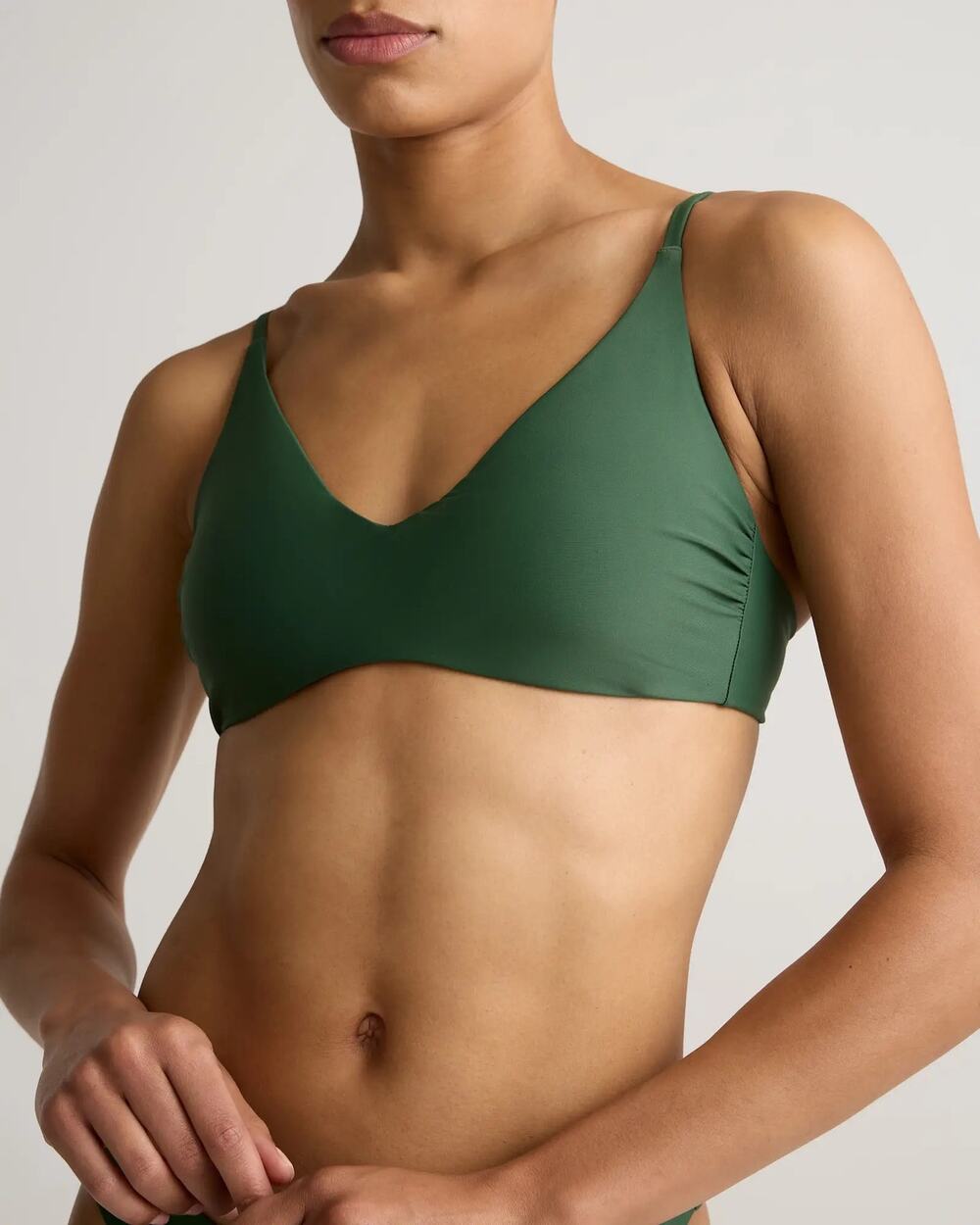 Quince Italian V-Neck Bikini Swim Top Palm Green Size Medium NEW